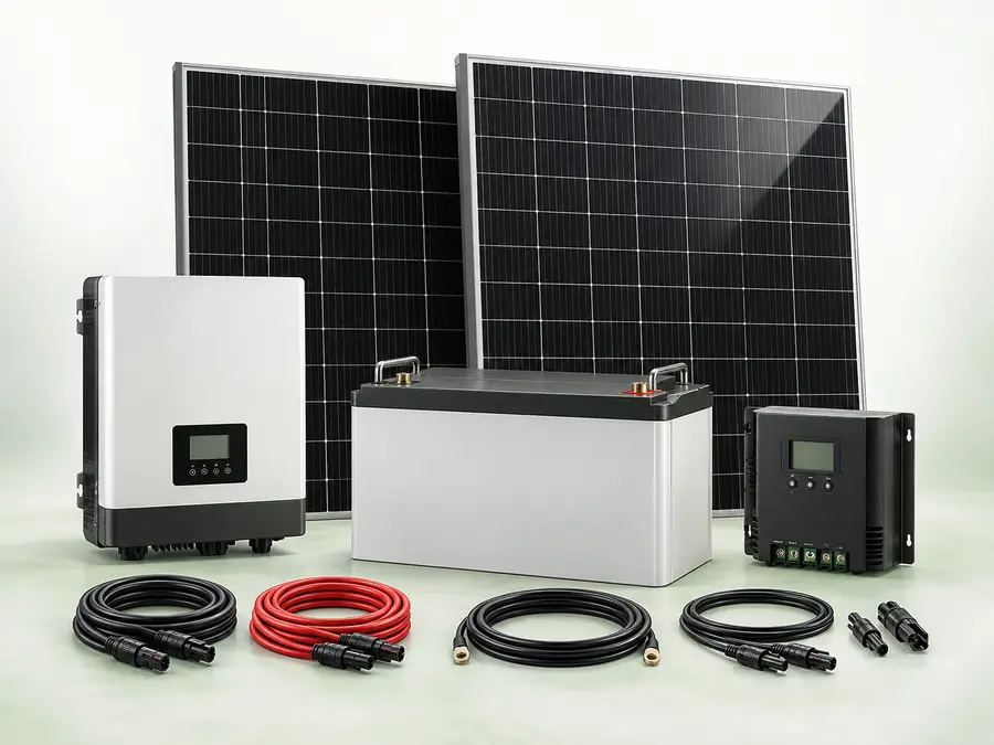 Complete solar panel, inverter and battery system