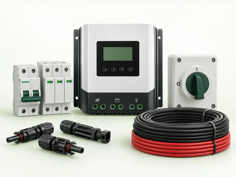 Solar controllers, cables and protection accessories